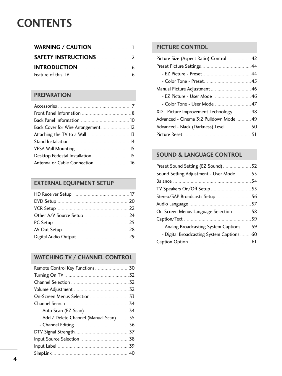 LG 26LC7DC User Manual | Page 6 / 90