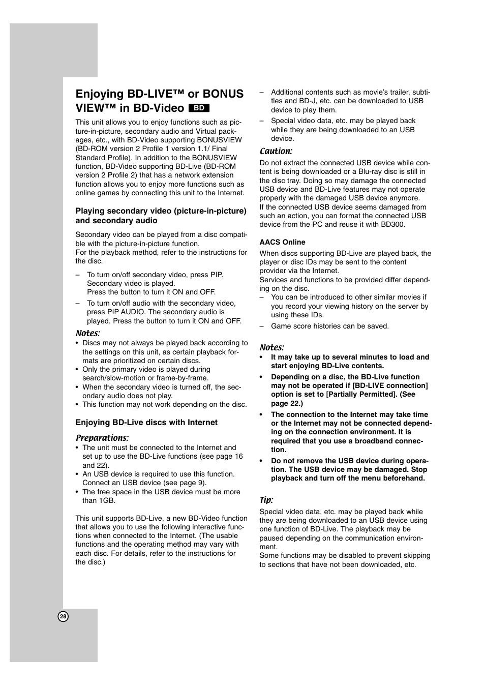 Enjoying bd-live™ or bonus view™ in bd-video | LG BD300 User Manual | Page 28 / 44