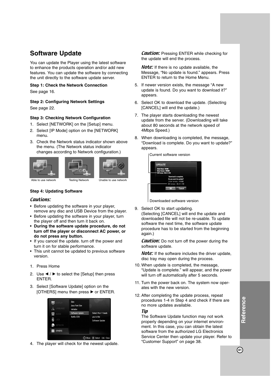 Software update, Reference | LG BD300 User Manual | Page 41 / 44