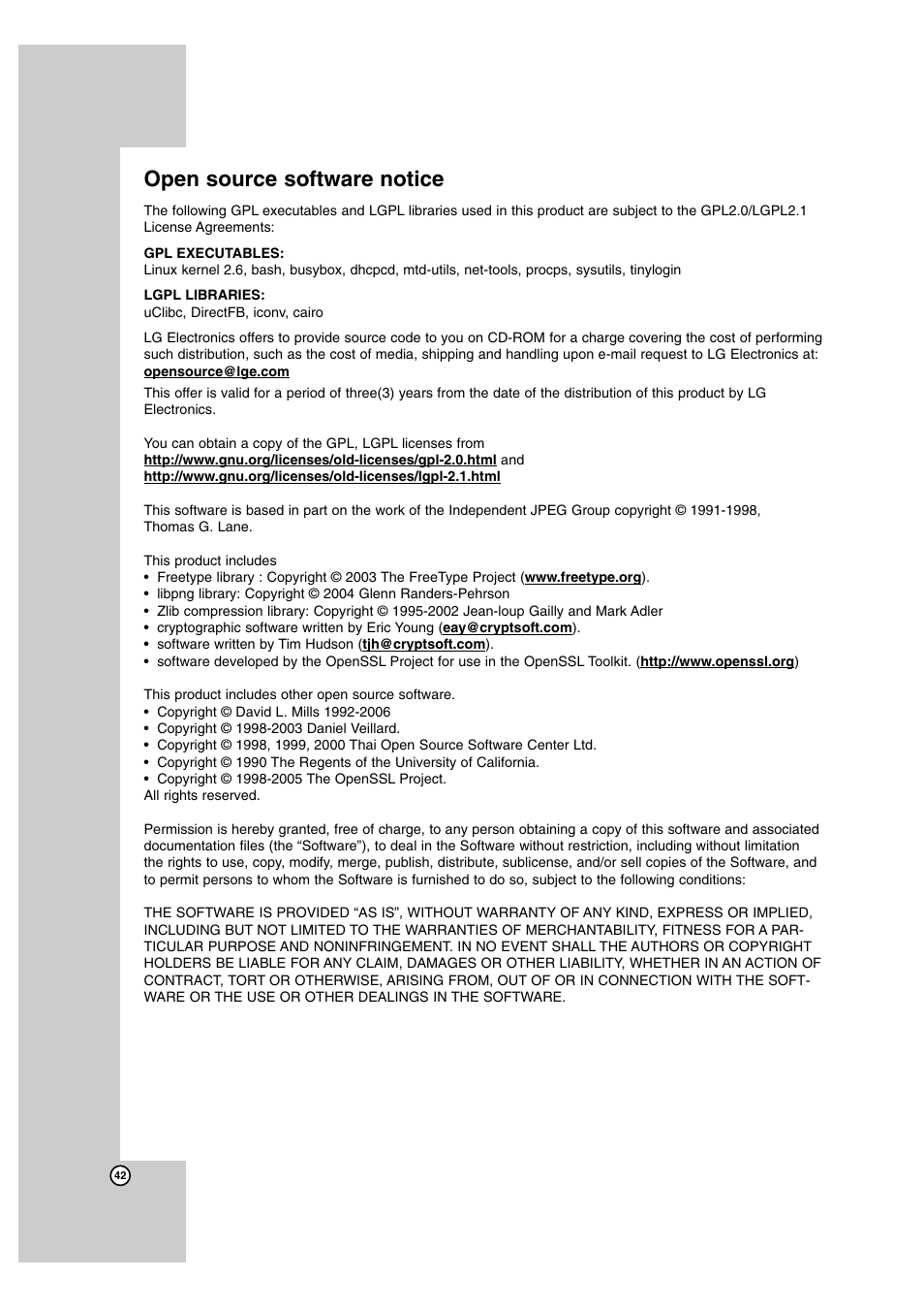 Open source software notice | LG BD300 User Manual | Page 42 / 44