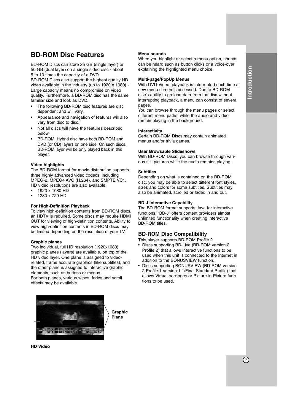 Bd-rom disc features, Introduction | LG BD300 User Manual | Page 7 / 44