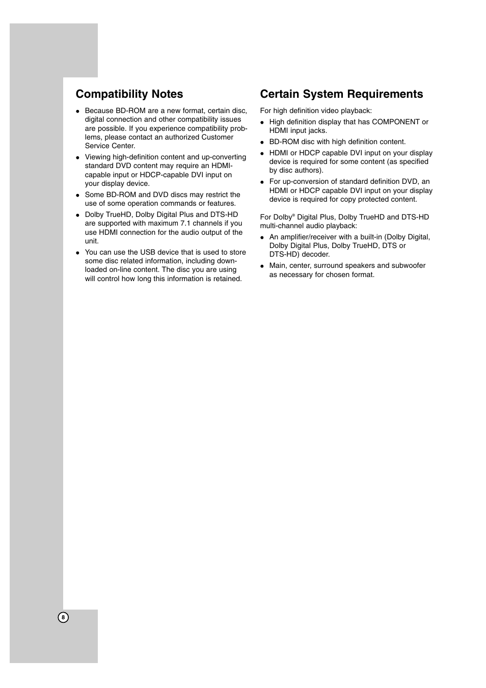 Certain system requirements | LG BD300 User Manual | Page 8 / 44
