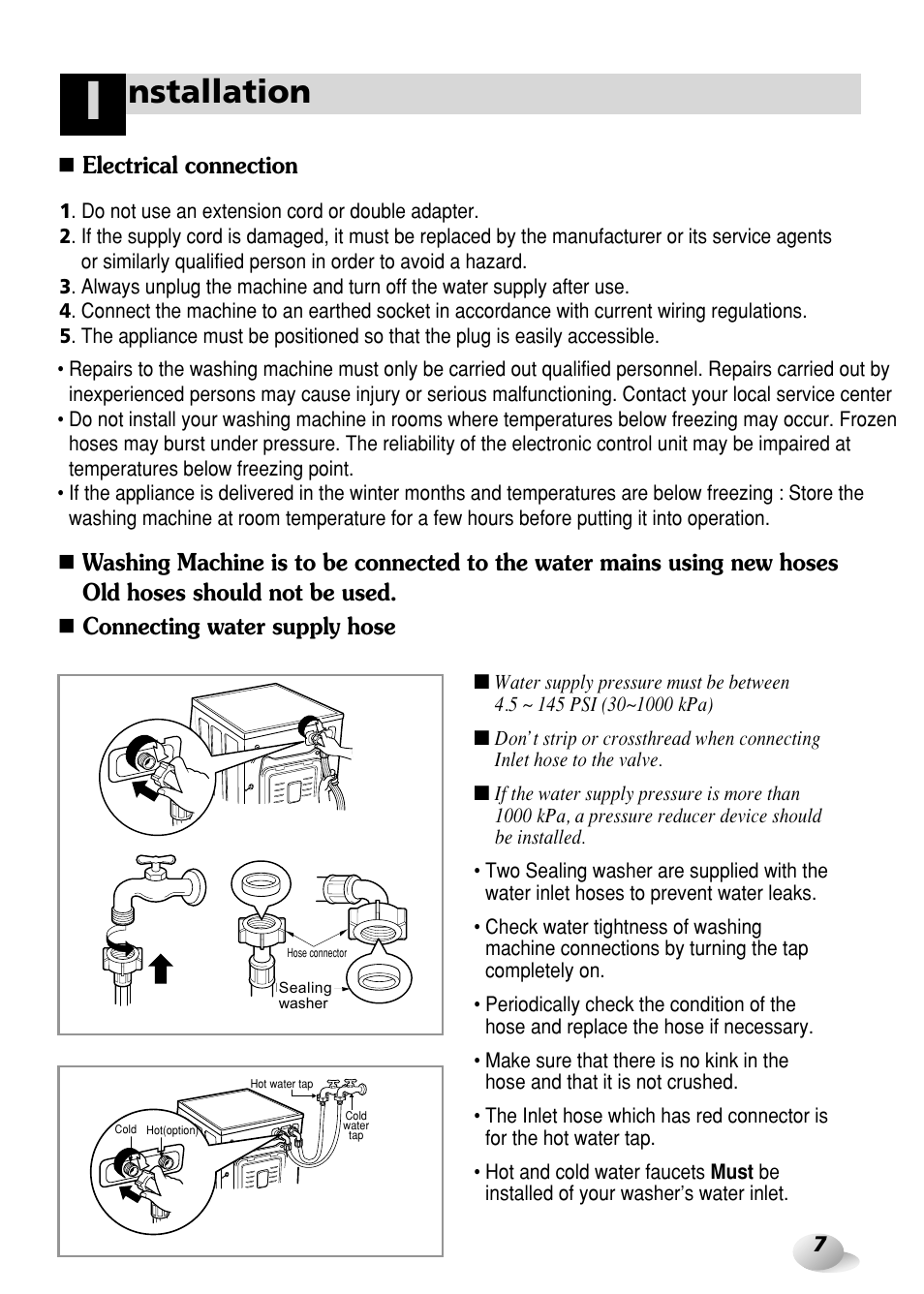 Nstallation | LG WD-3276RHD User Manual | Page 7 / 28