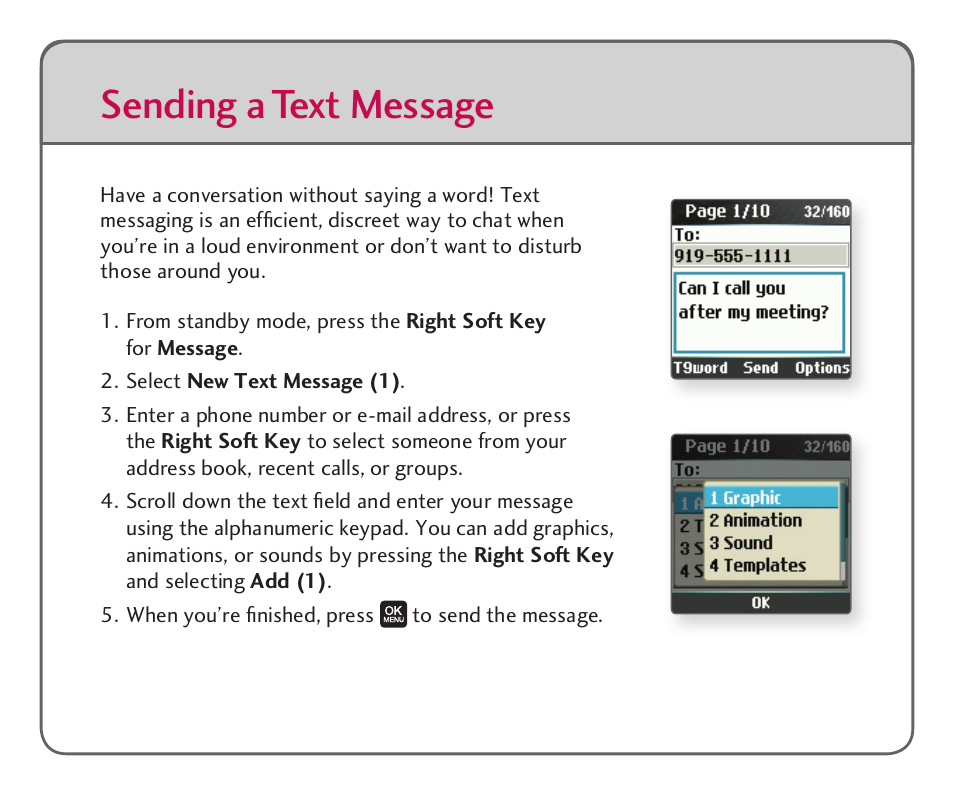 Sending a text message | LG AX155 User Manual | Page 5 / 6