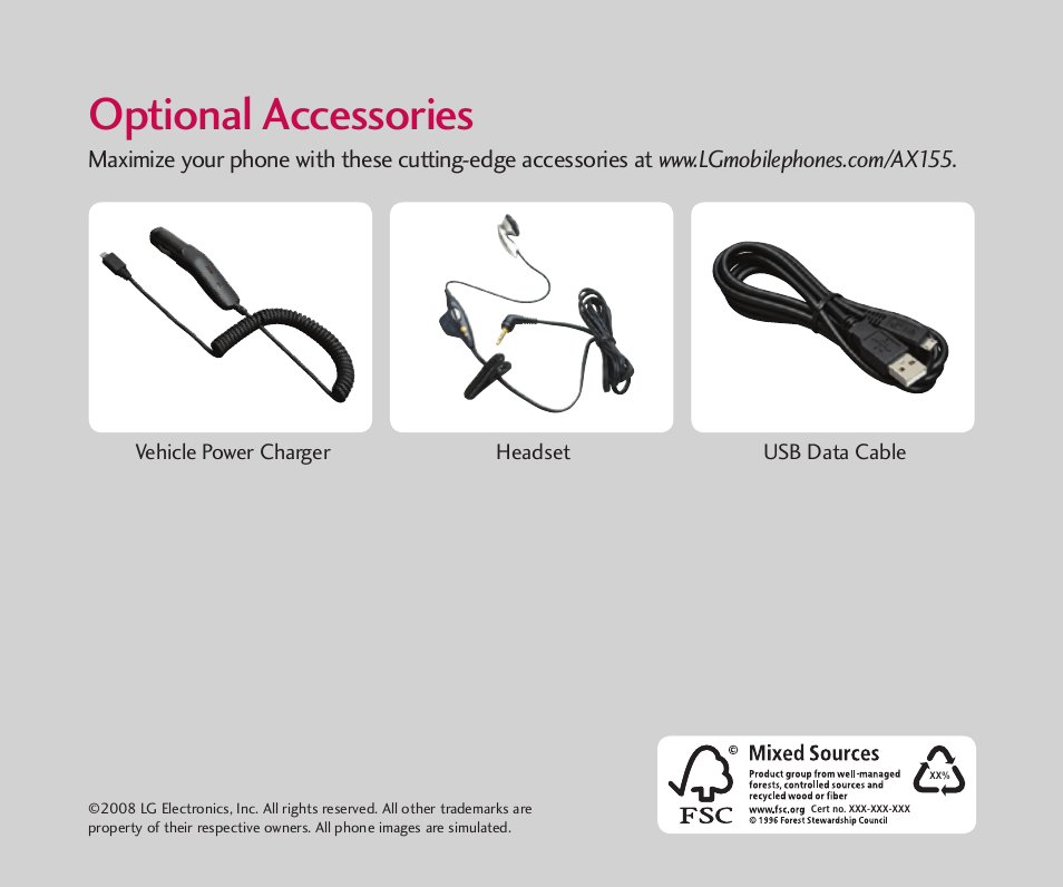 Optional accessories | LG AX155 User Manual | Page 6 / 6