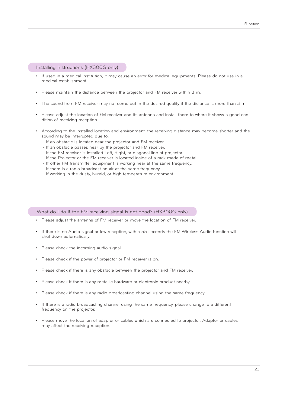 Installing instructions (hx300g only), Hx300g only) | LG HX301G User Manual | Page 23 / 44