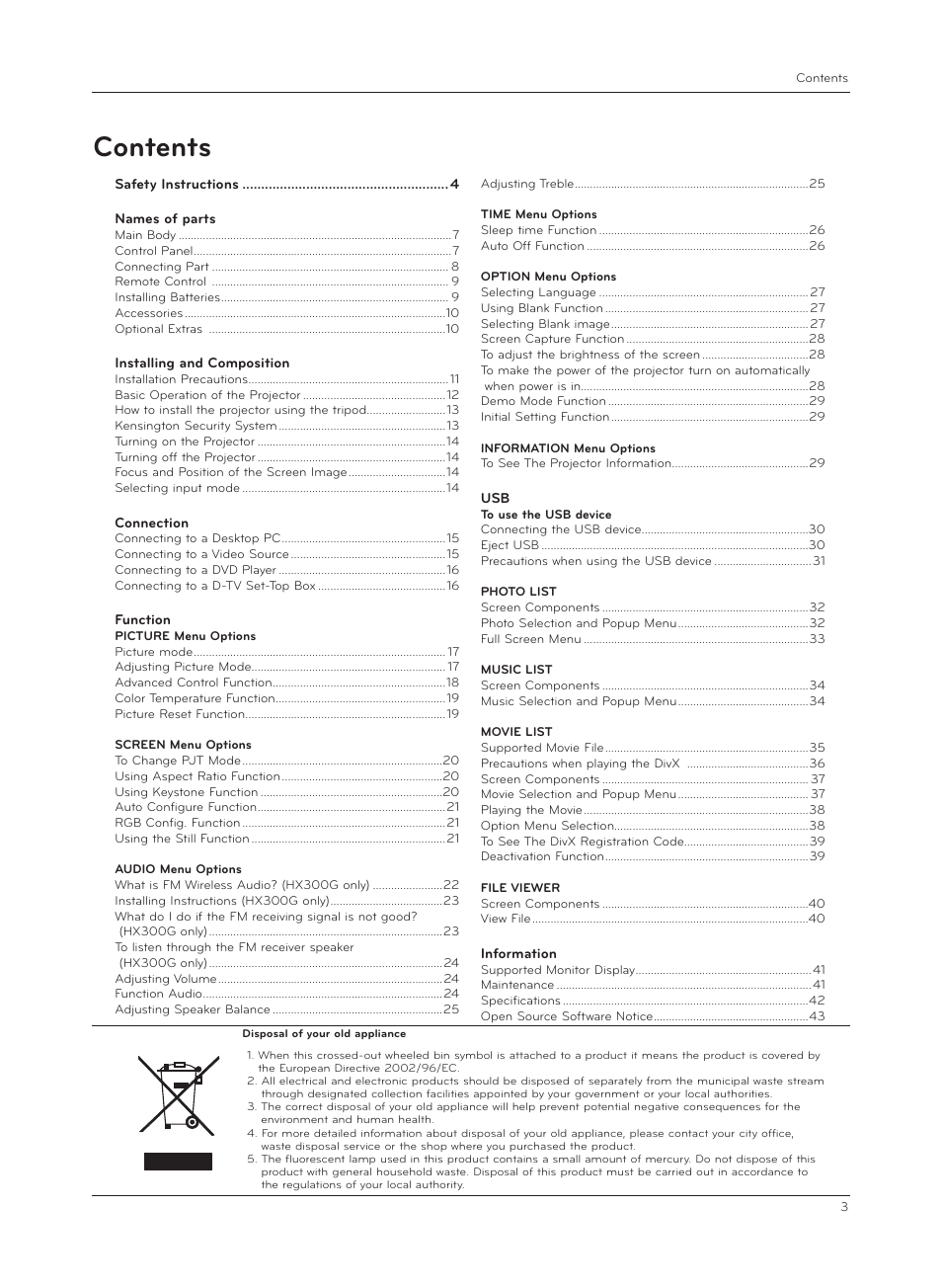 LG HX301G User Manual | Page 3 / 44