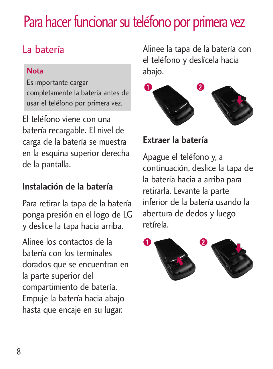 Para hacer funcionar su teléfono por primera vez | LG 235C User Manual | Page 106 / 210