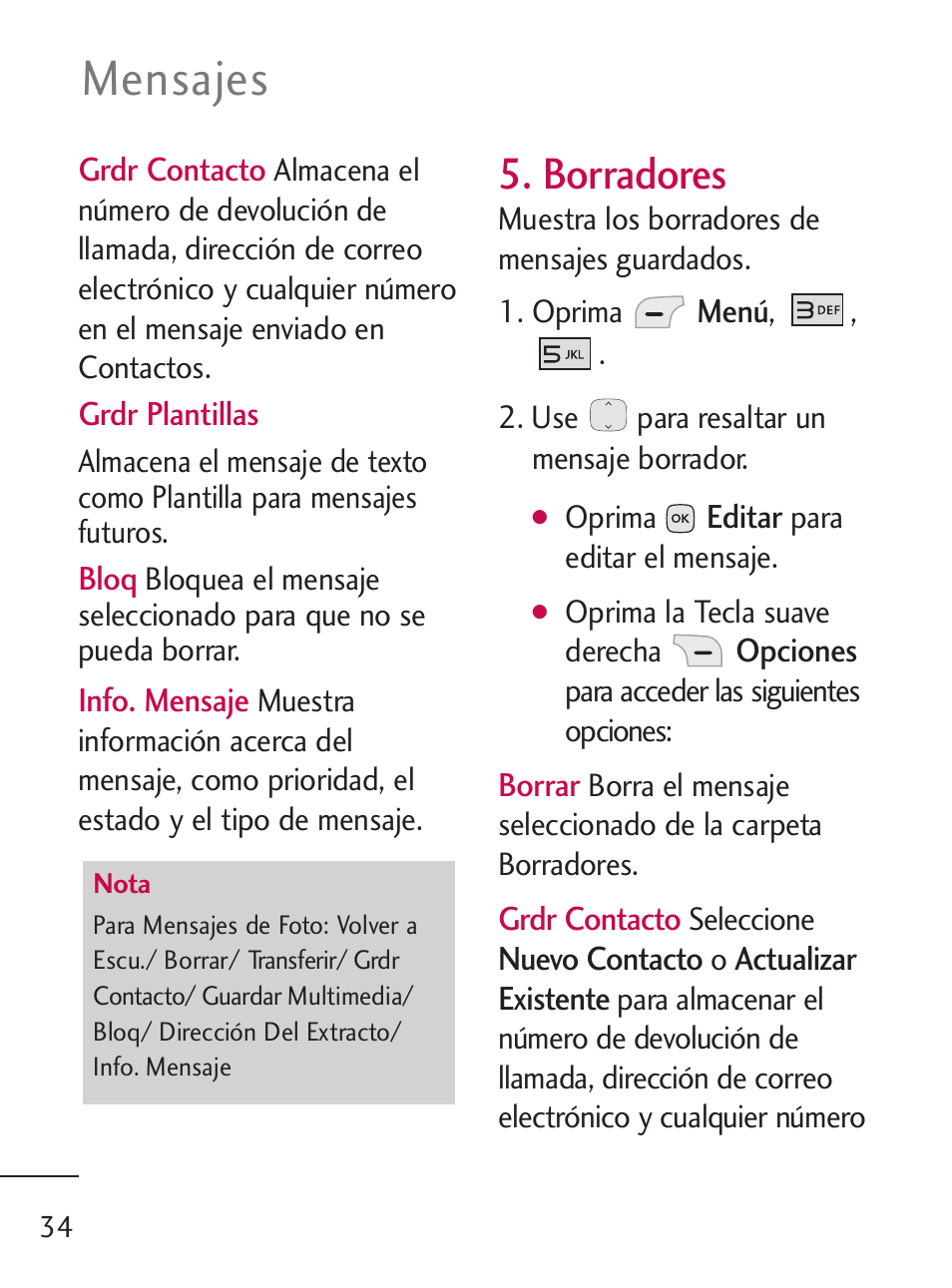 Mensajes, Borradores | LG 235C User Manual | Page 132 / 210