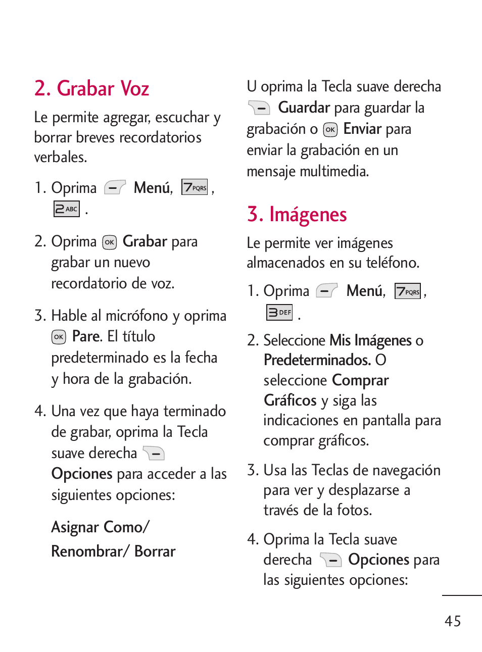 Grabar voz, Imágenes | LG 235C User Manual | Page 143 / 210