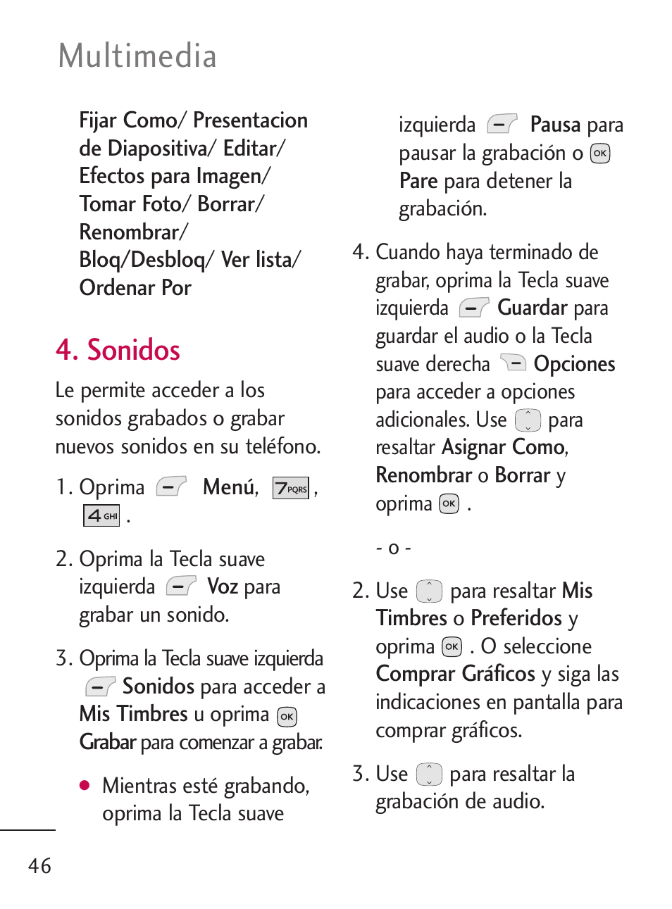 Multimedia, Sonidos | LG 235C User Manual | Page 144 / 210