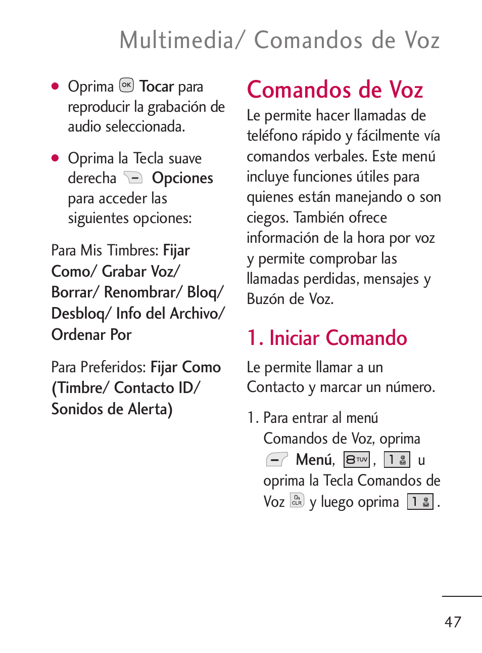 Multimedia/ comandos de voz, Comandos de voz, Iniciar comando | LG 235C User Manual | Page 145 / 210