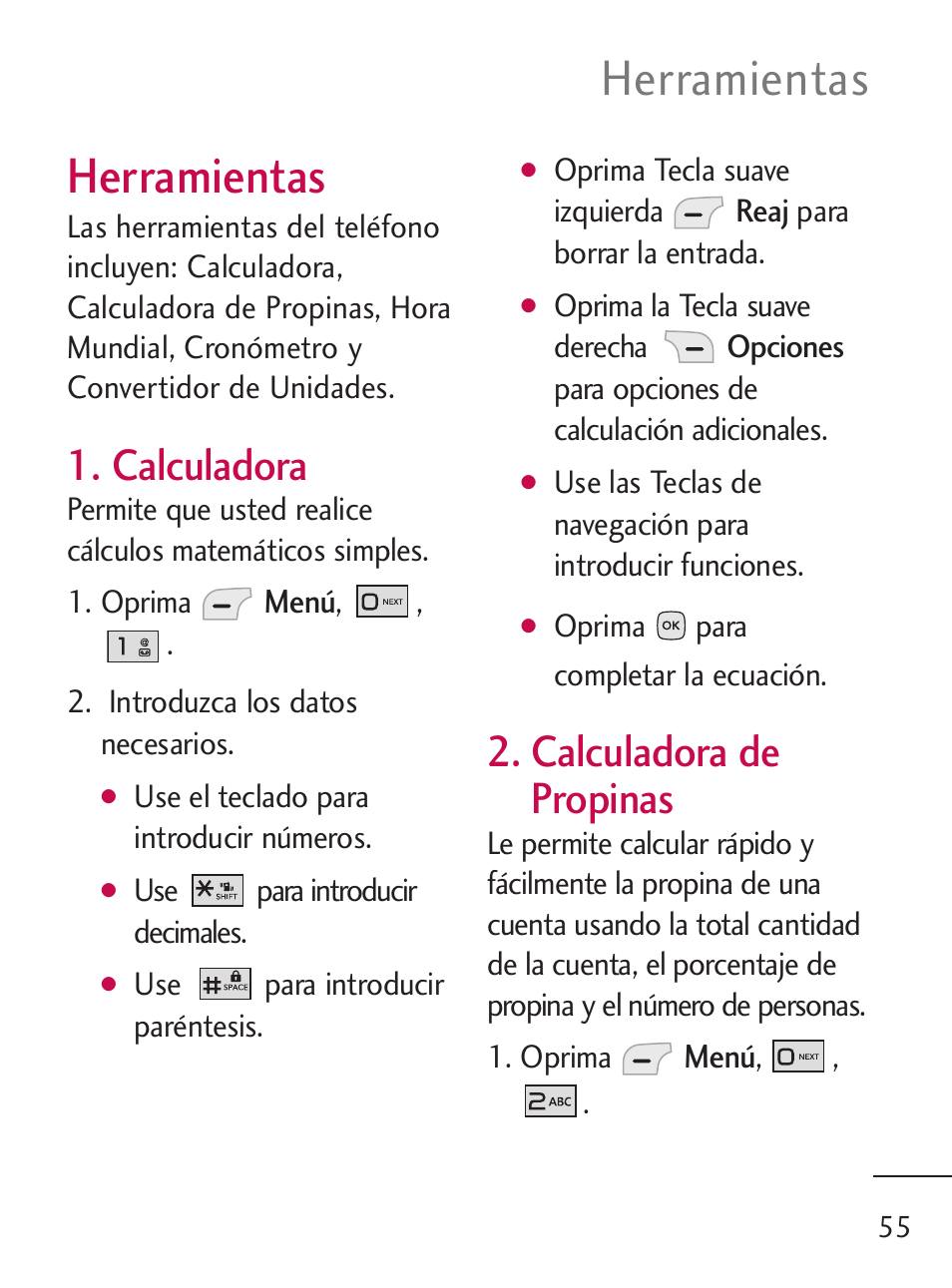 Herramientas, Calculadora, Calculadora de propinas | LG 235C User Manual | Page 153 / 210
