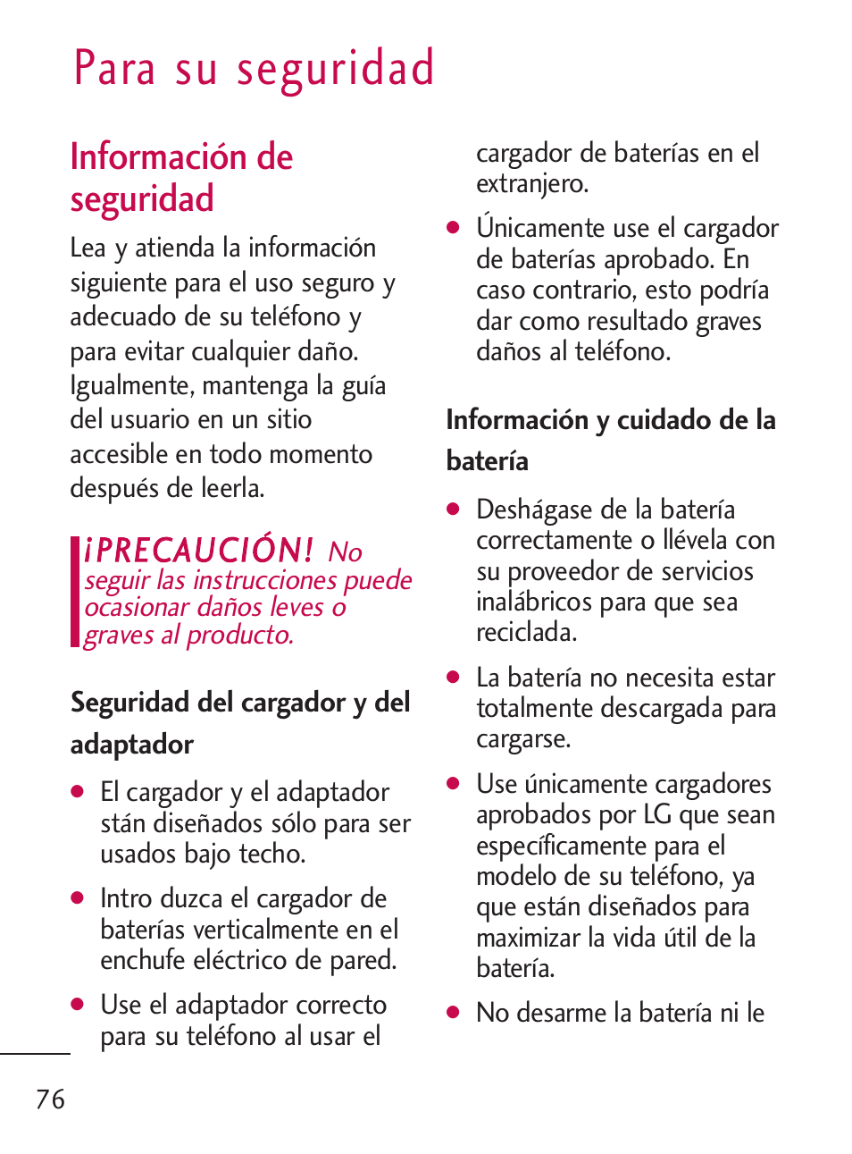 Para su seguridad, Información de seguridad | LG 235C User Manual | Page 174 / 210