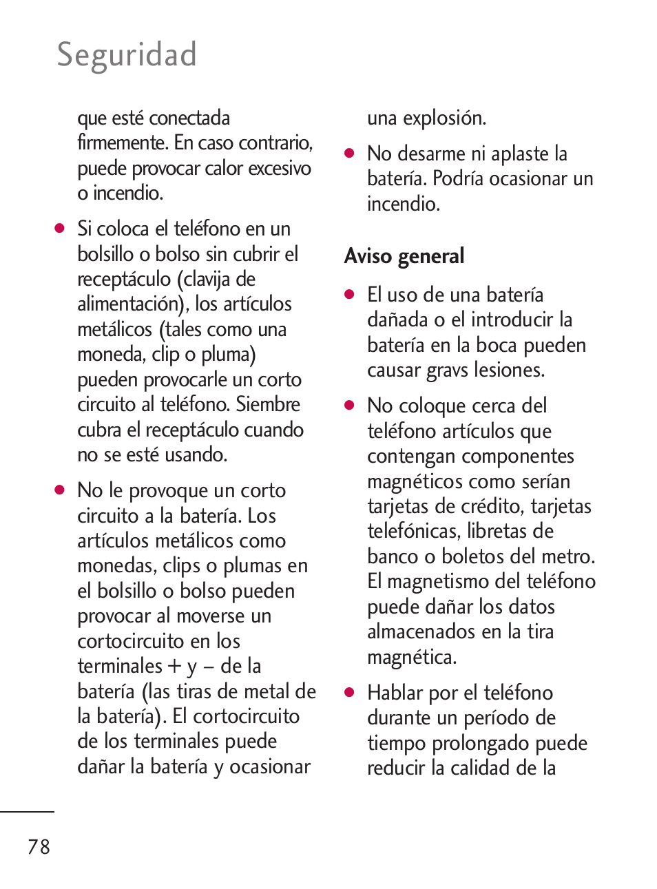 Seguridad, Aviso general | LG 235C User Manual | Page 176 / 210