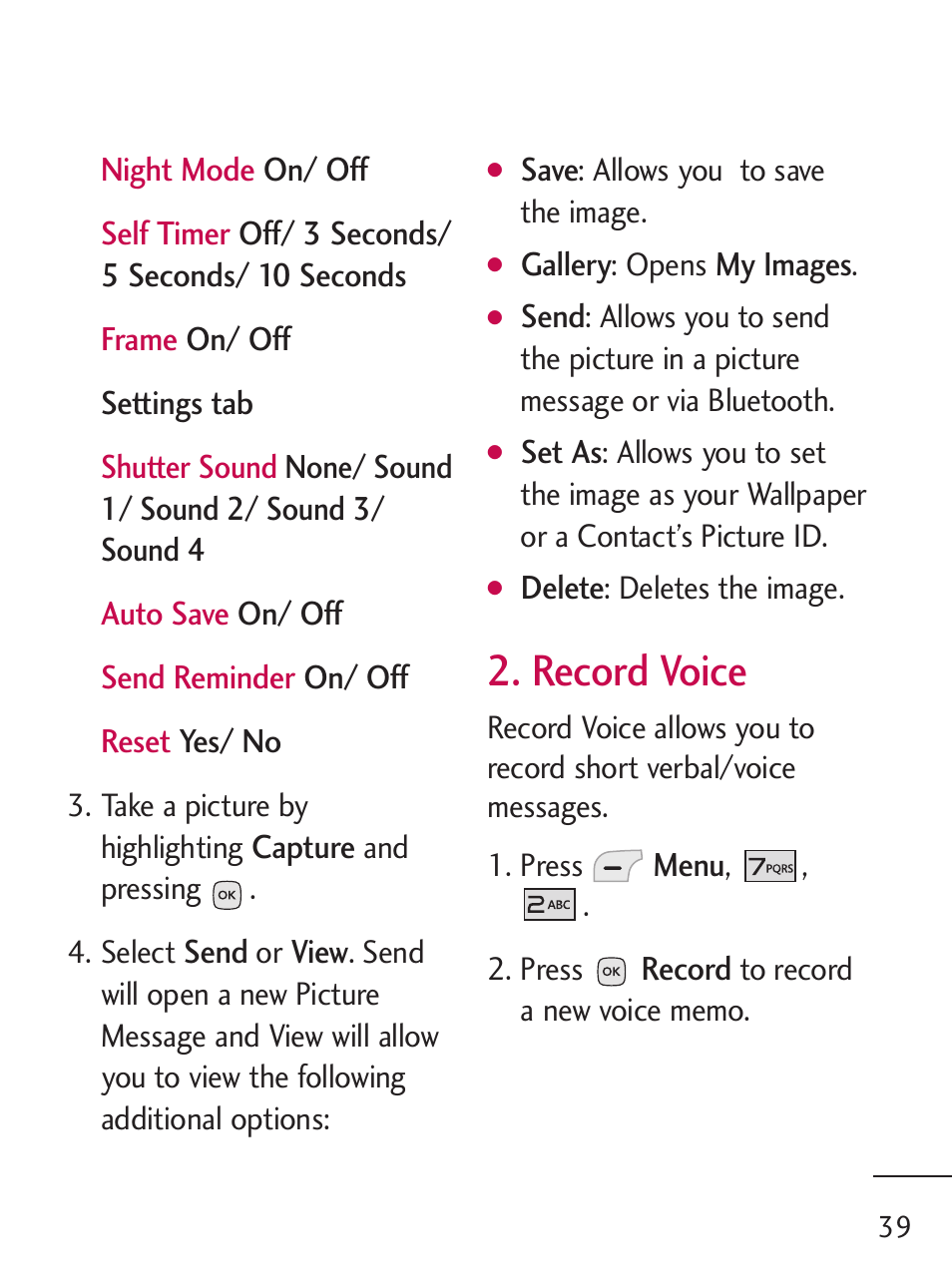 Record voice | LG 235C User Manual | Page 39 / 210