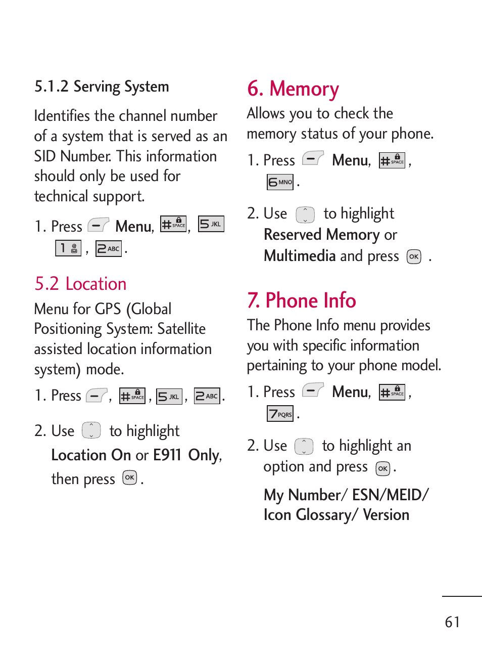 Phone info, 2 location | LG 235C User Manual | Page 61 / 210