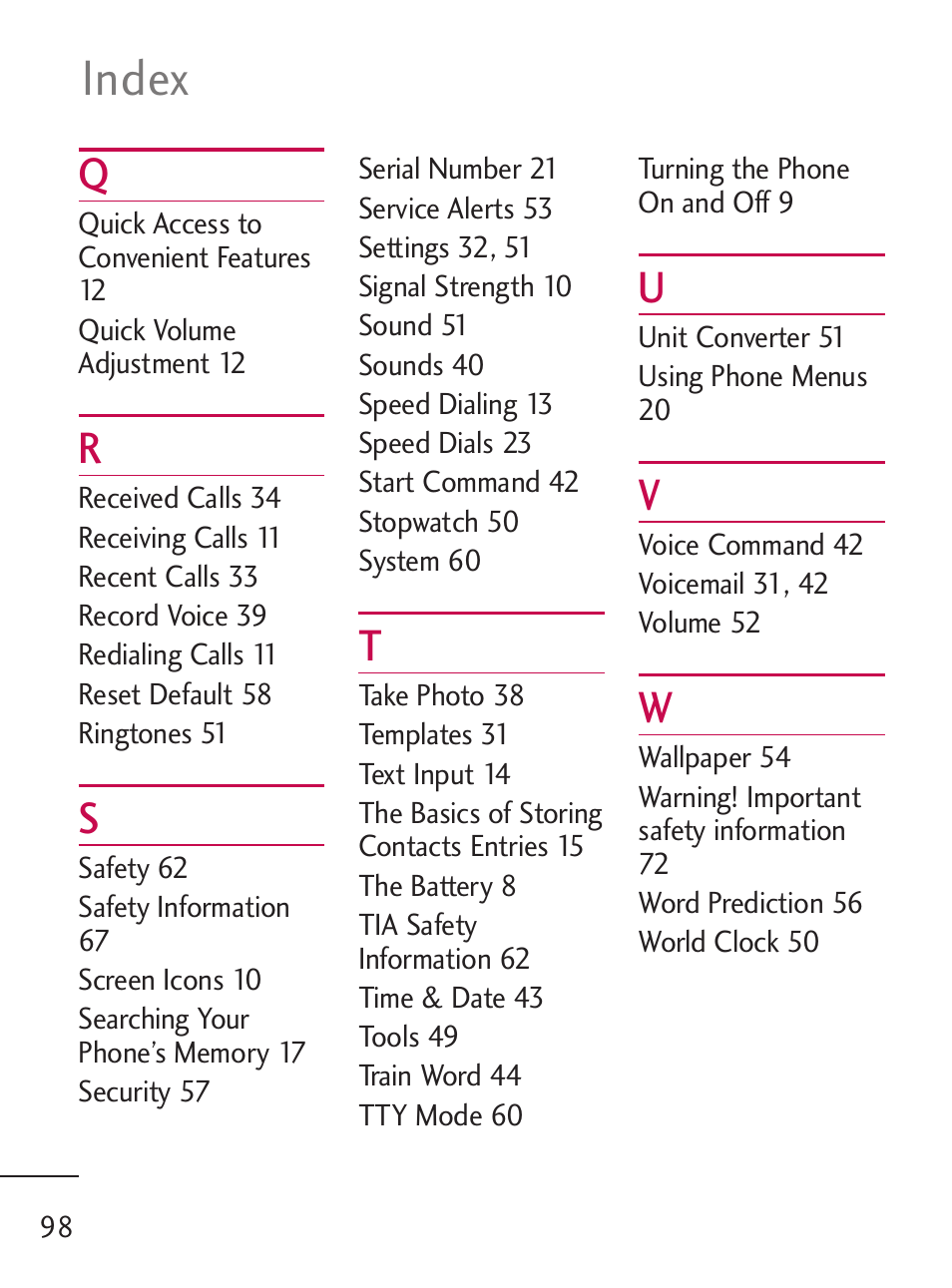 Index | LG 235C User Manual | Page 98 / 210