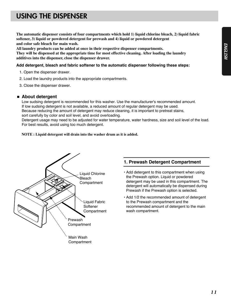 Using the dispenser | LG WM1812CW User Manual | Page 11 / 45