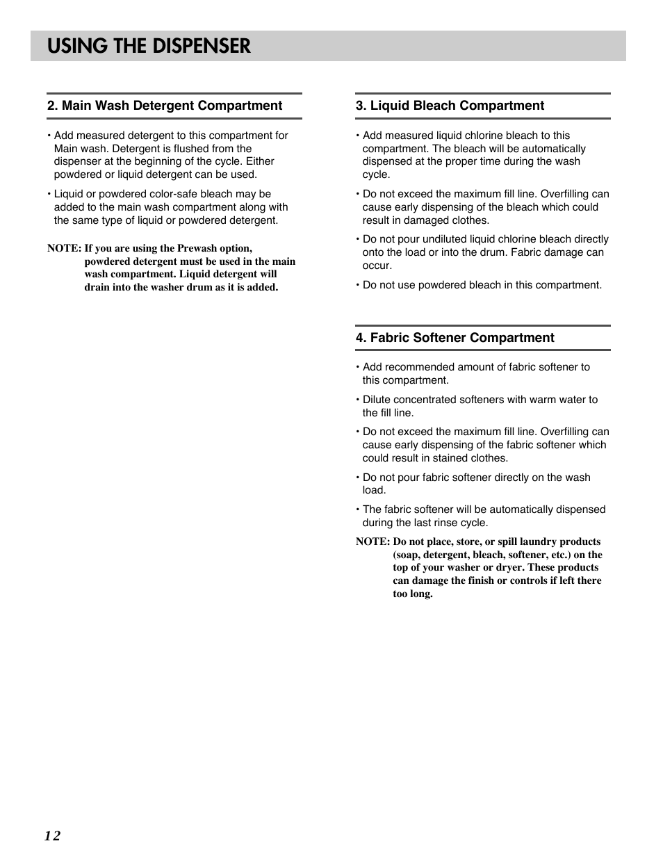 Using the dispenser | LG WM1812CW User Manual | Page 12 / 45