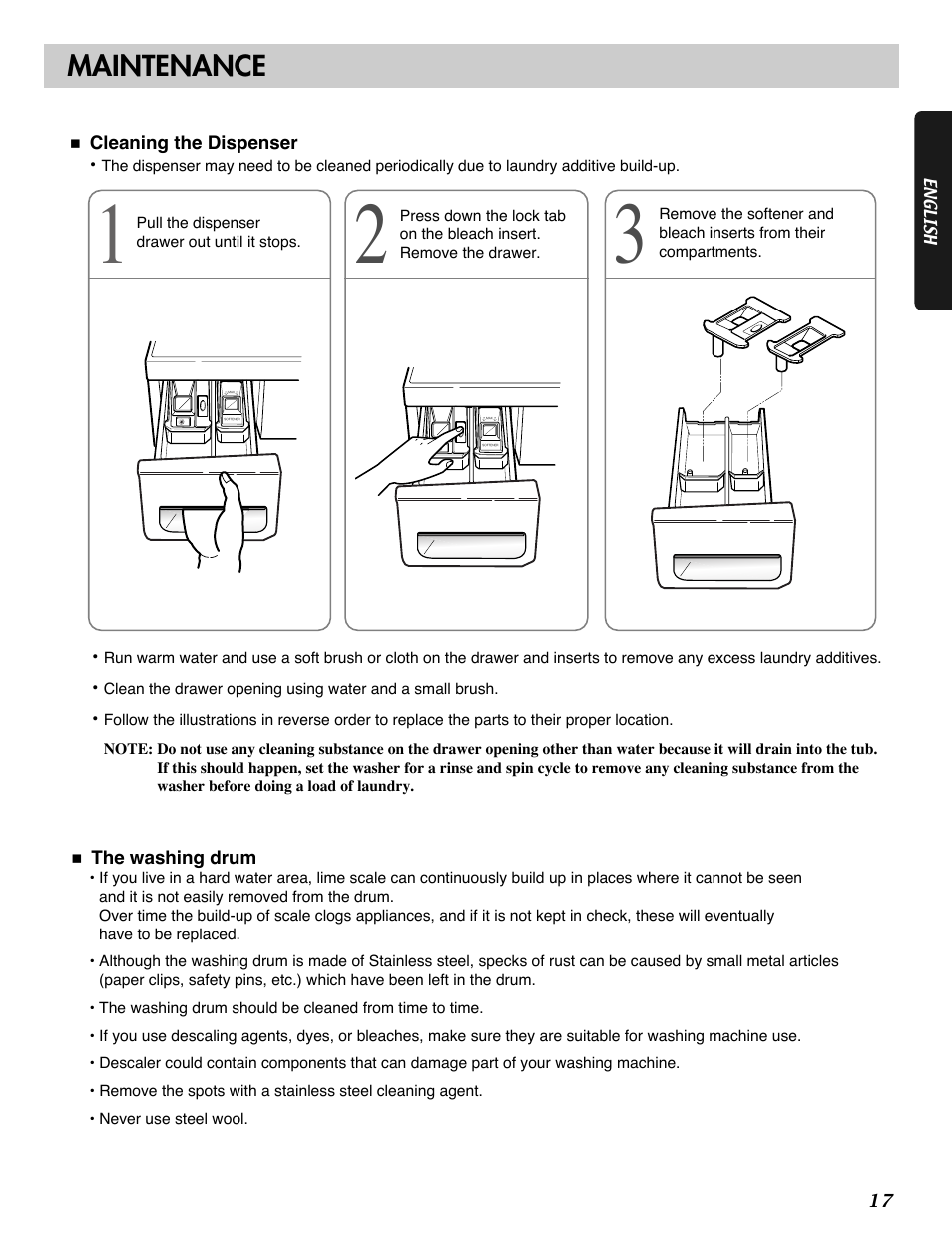 Maintenance | LG WM1812CW User Manual | Page 17 / 45