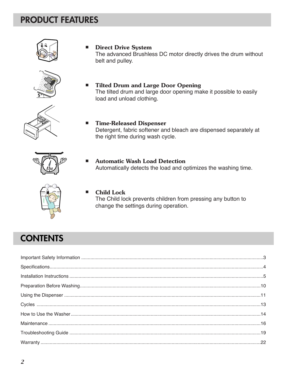 LG WM1812CW User Manual | Page 2 / 45