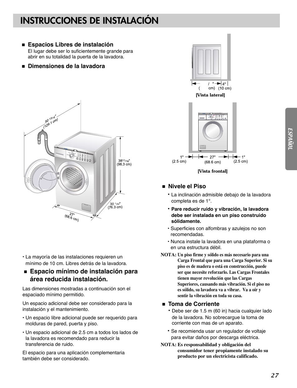 Instrucciones de instalación | LG WM1812CW User Manual | Page 28 / 45