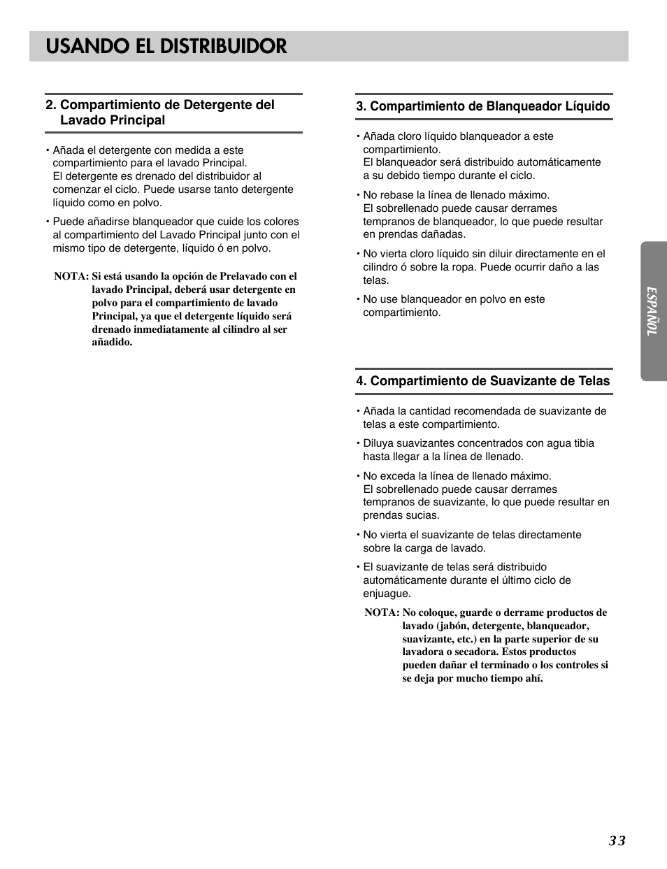 Usando el distribuidor | LG WM1812CW User Manual | Page 34 / 45