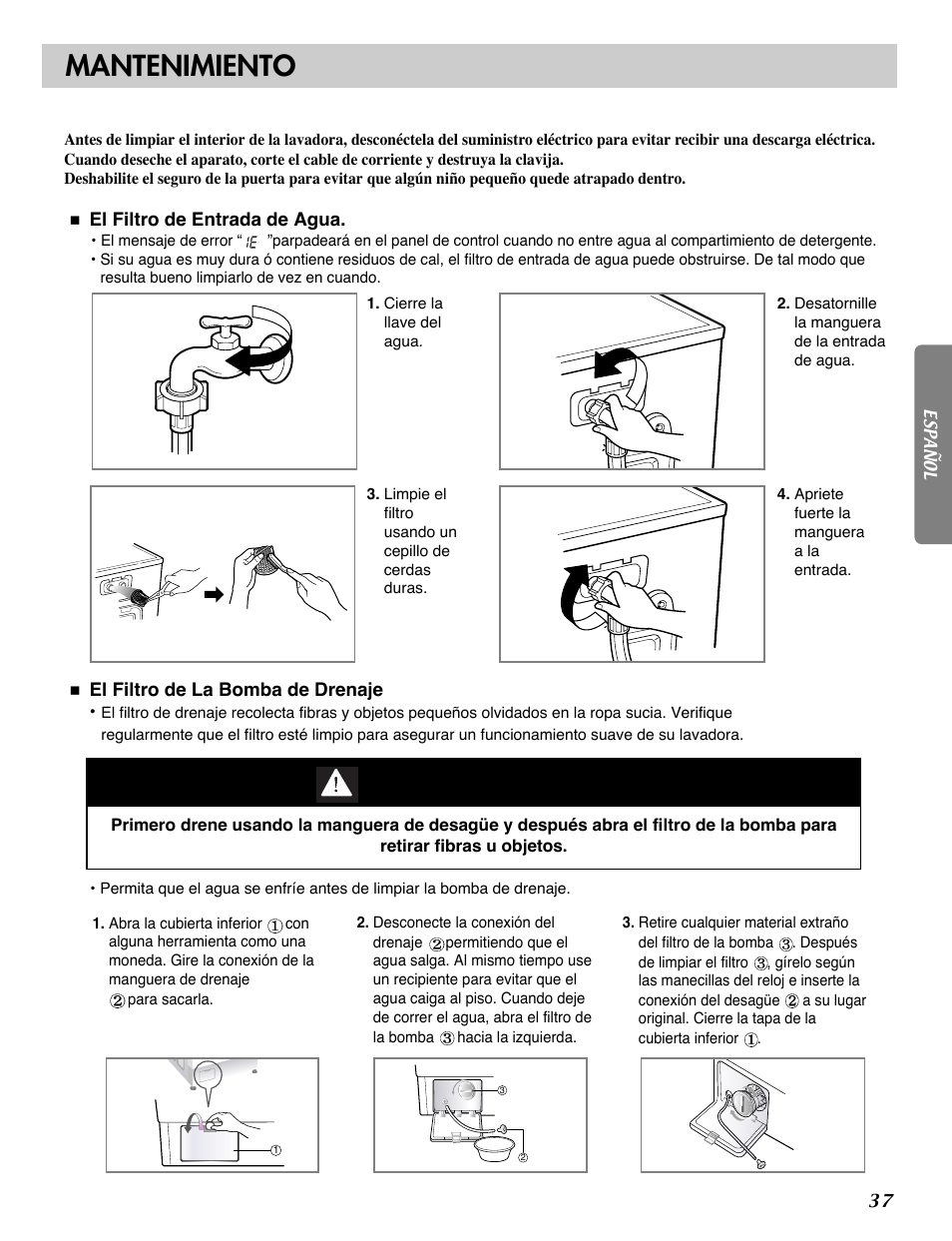 Precaución, Mantenimiento | LG WM1812CW User Manual | Page 38 / 45