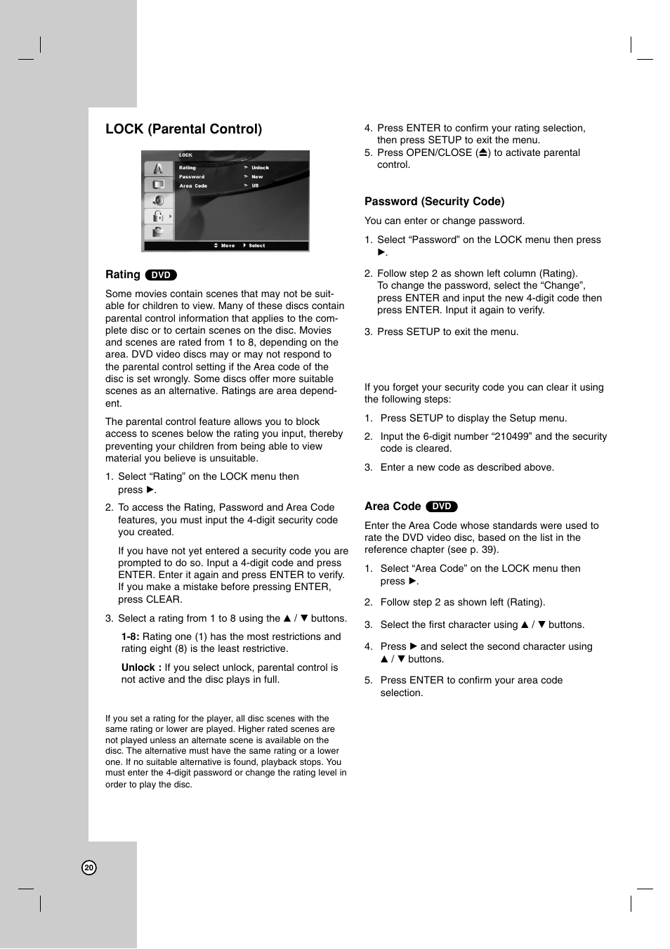 Lock (parental control) | LG LDX-514 User Manual | Page 20 / 43