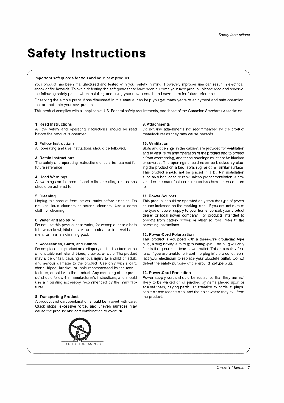 Safety instructions | LG RU-42PZ61/71 User Manual | Page 3 / 52