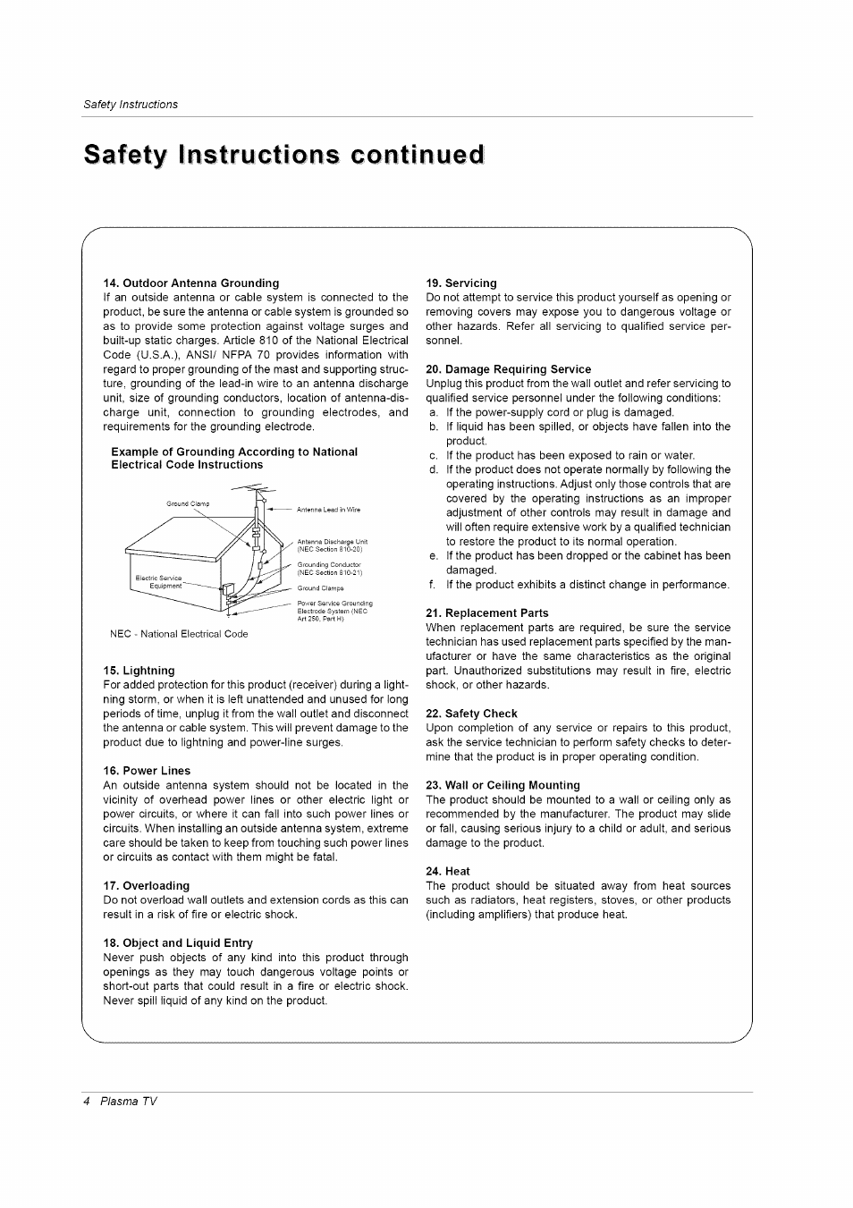 Safety instructions continued | LG RU-42PZ61/71 User Manual | Page 4 / 52
