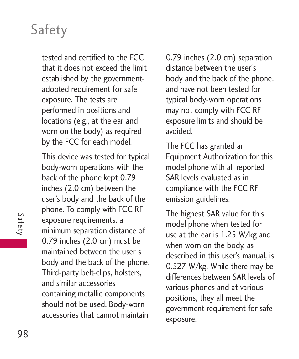 Safety | LG -UX220 User Manual | Page 100 / 112