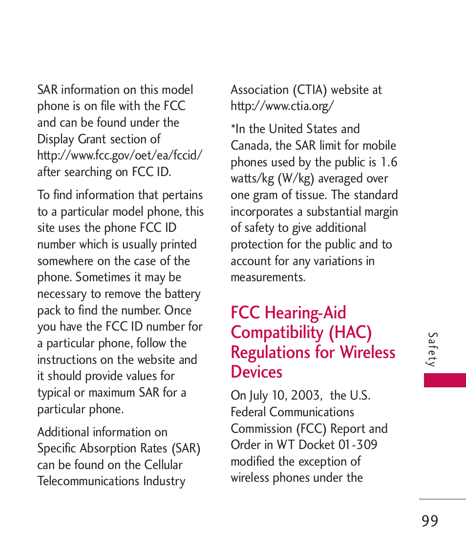 Fcc hearing-aid compatibilit | LG -UX220 User Manual | Page 101 / 112