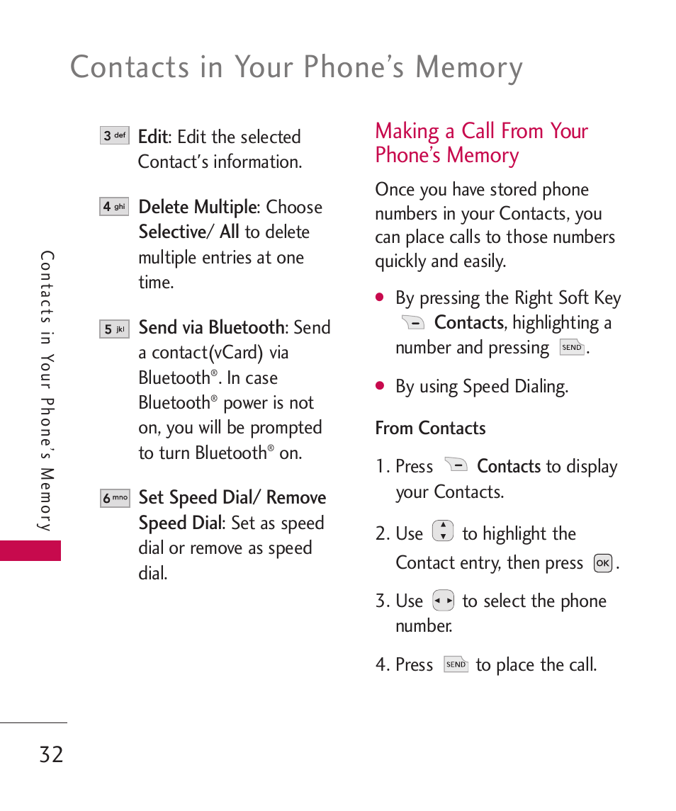 Making a call from your phon, Making a call from your phone’s memory | LG -UX220 User Manual | Page 34 / 112