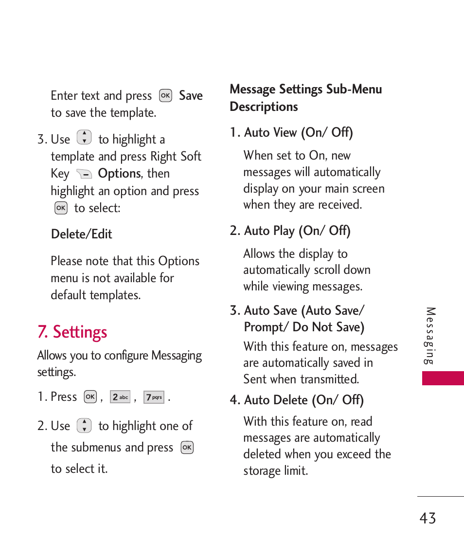 Settings | LG -UX220 User Manual | Page 45 / 112