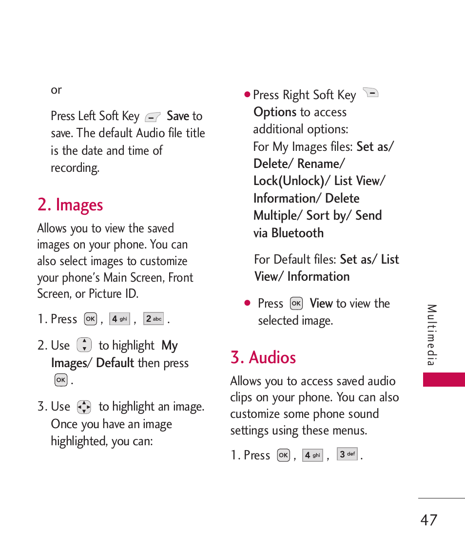 Images, Audios | LG -UX220 User Manual | Page 49 / 112