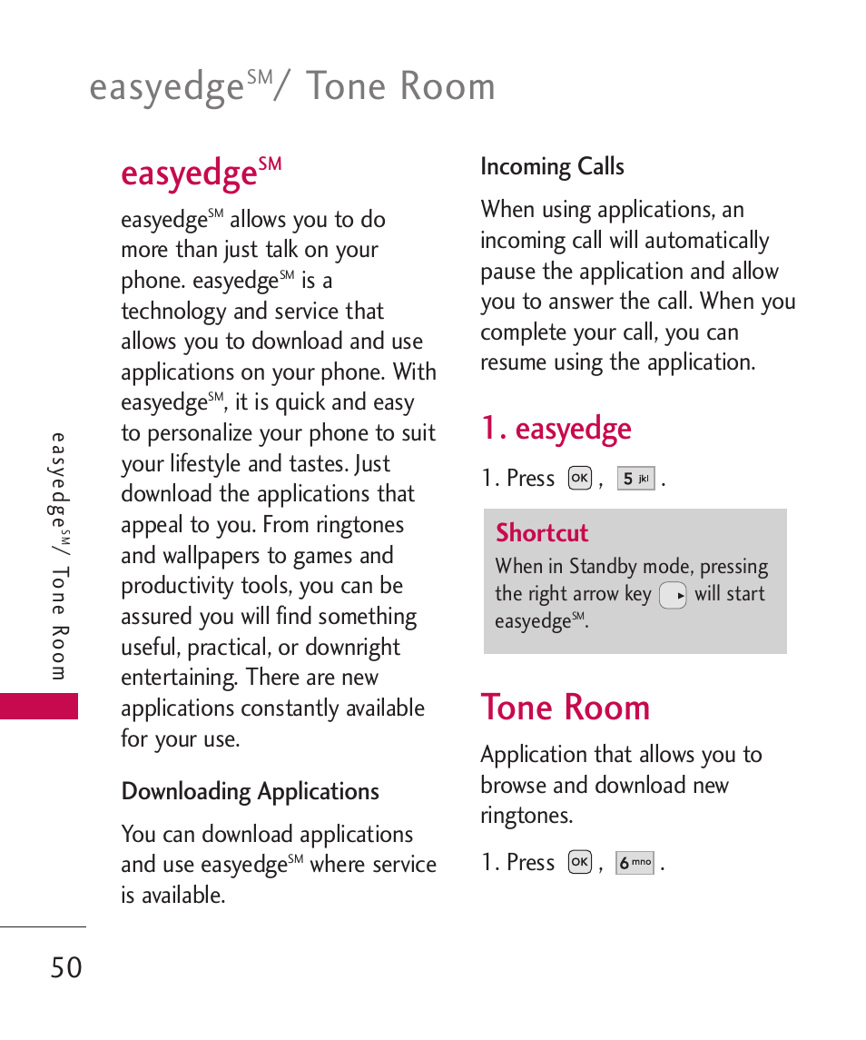 Easyedgesm, Easyedge, Tone room | LG -UX220 User Manual | Page 52 / 112