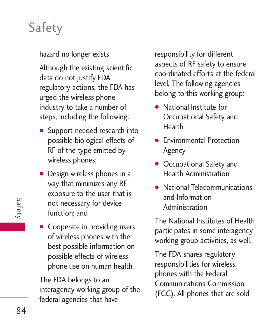 Safety | LG -UX220 User Manual | Page 86 / 112