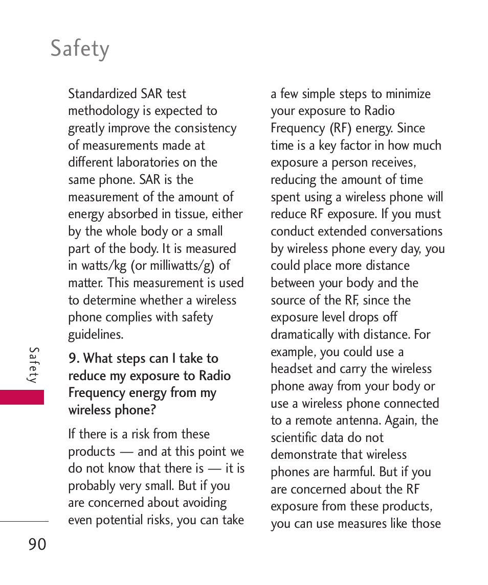 Safety | LG -UX220 User Manual | Page 92 / 112