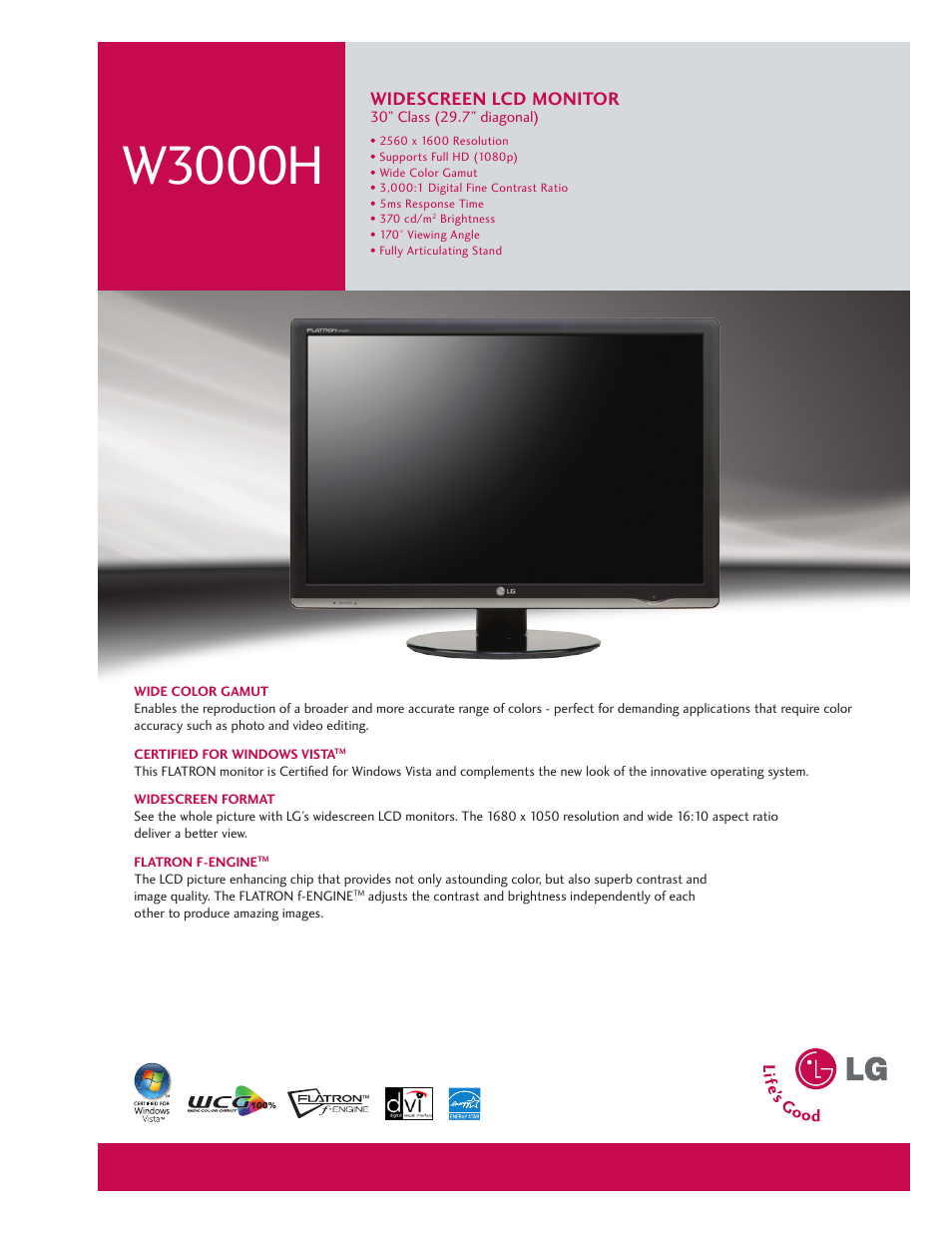 LG W3000H User Manual | 2 pages