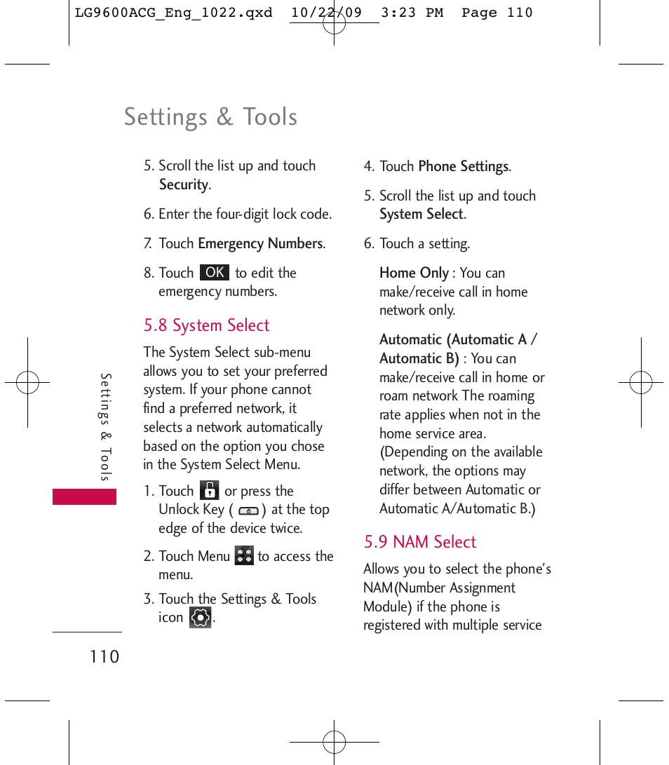 Settings & tools | LG 9600 User Manual | Page 112 / 338