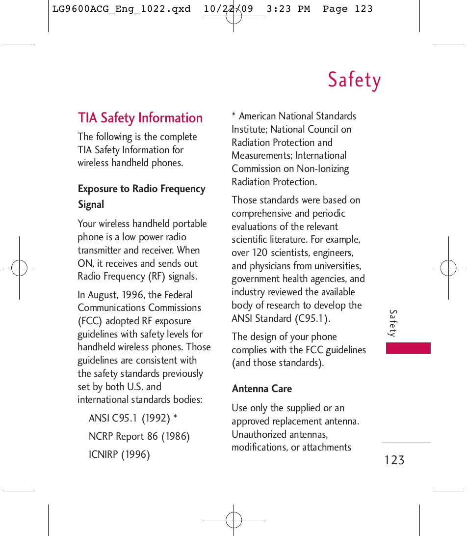 Safety, Tia safety information | LG 9600 User Manual | Page 125 / 338