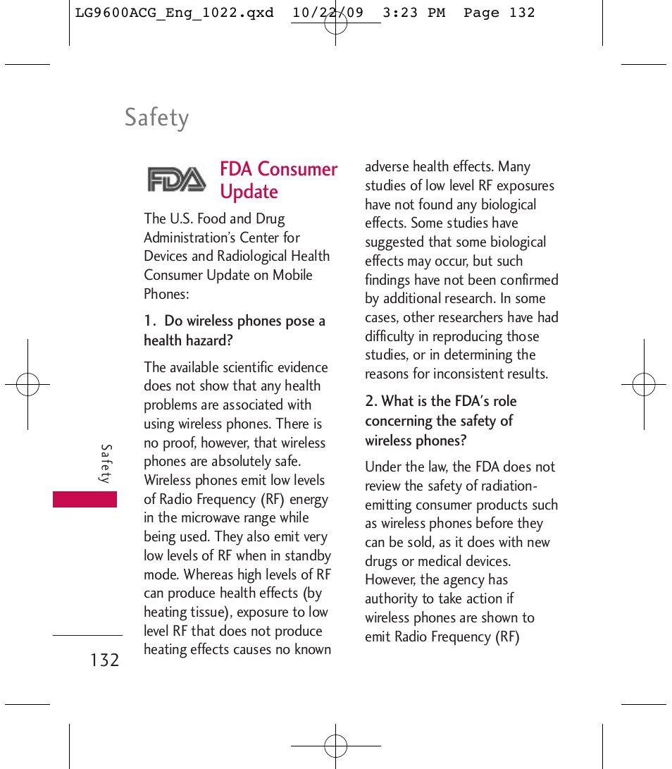 Safety, Fda consumer update | LG 9600 User Manual | Page 134 / 338