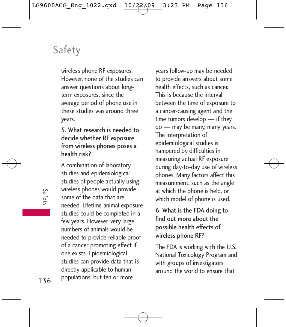 Safety | LG 9600 User Manual | Page 138 / 338