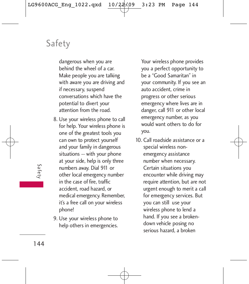 Safety | LG 9600 User Manual | Page 146 / 338