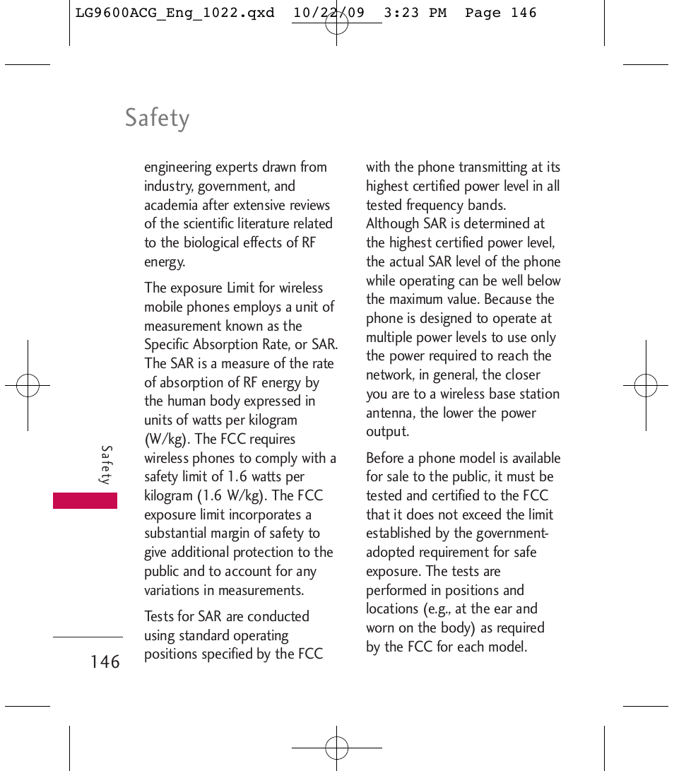 Safety | LG 9600 User Manual | Page 148 / 338