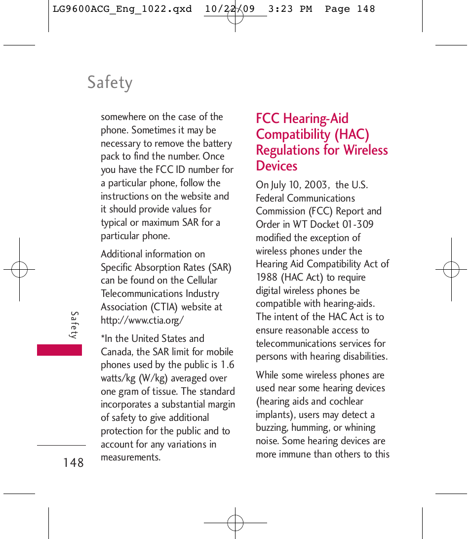 Safety | LG 9600 User Manual | Page 150 / 338
