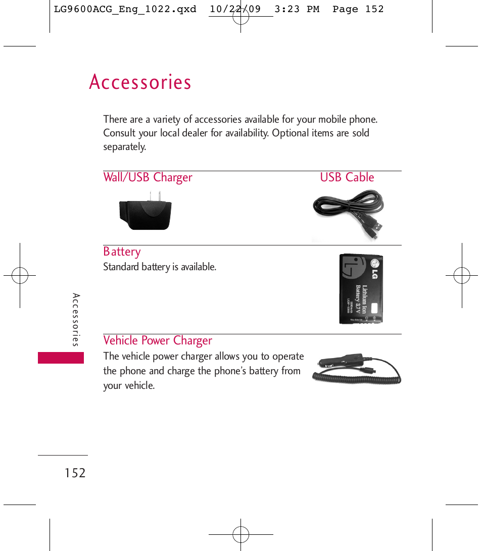 Accessories | LG 9600 User Manual | Page 154 / 338