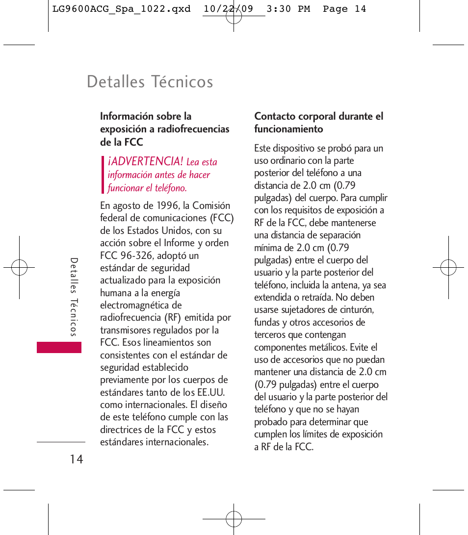 Detalles técnicos | LG 9600 User Manual | Page 178 / 338